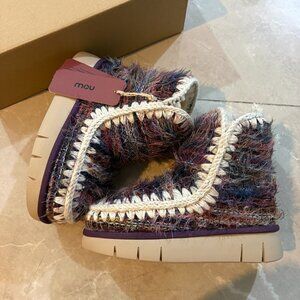 Mou Mixed Color Plush Knit Thick Soled Snow Boots
